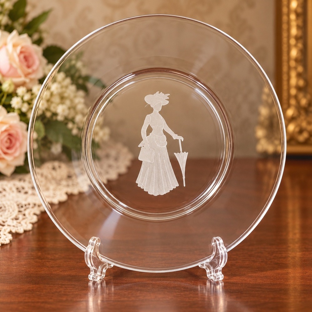 Avon Collector Plate Rose Commemorative Frosted Victorian Lady Glass Clear 8in